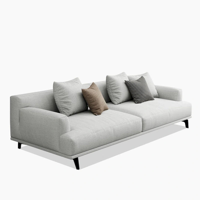 Beige Tufted Fabric Sofa - Square Arm - 4-Seater