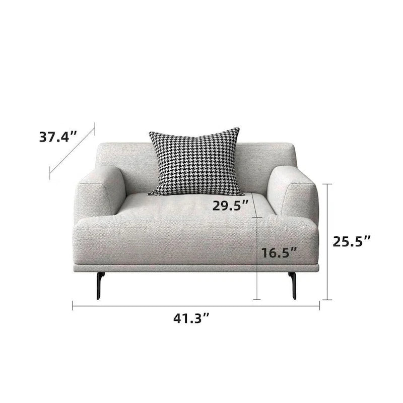 Beige Tufted Fabric Sofa - Square Arm - 4-Seater