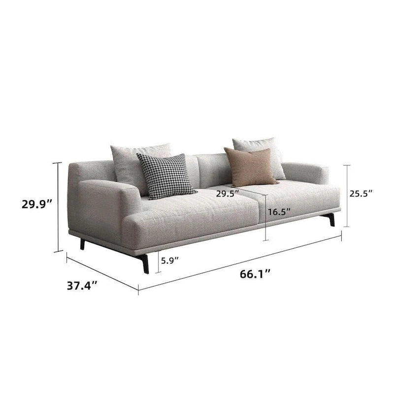 Beige Tufted Fabric Sofa - Square Arm - 4-Seater