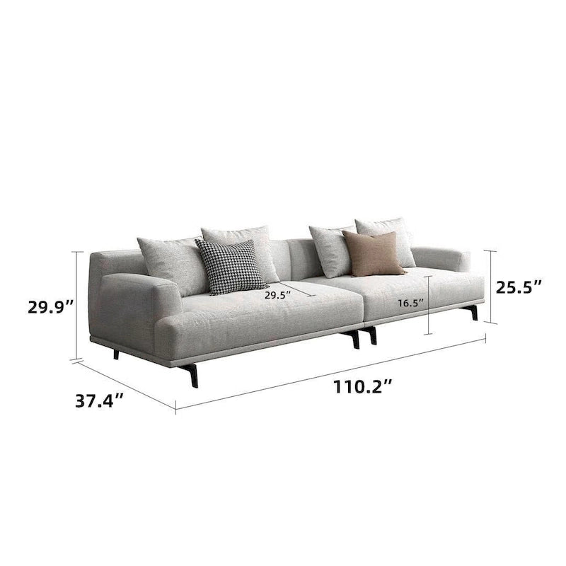Beige Tufted Fabric Sofa - Square Arm - 4-Seater