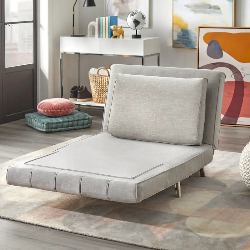 Convertible Futon Chair, Grey or White with Tapered Metal Legs