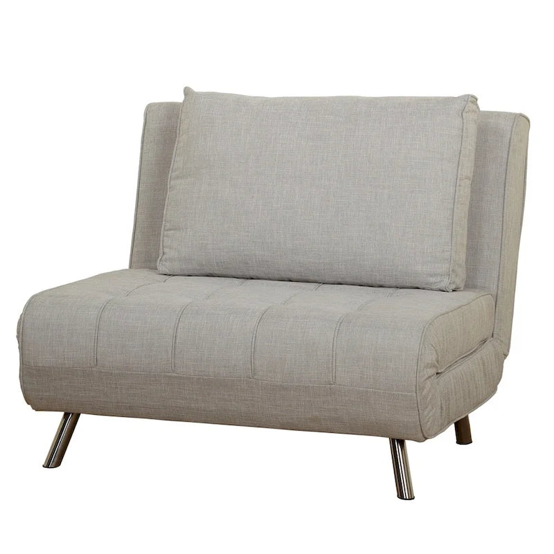 Convertible Futon Chair, Grey or White with Tapered Metal Legs