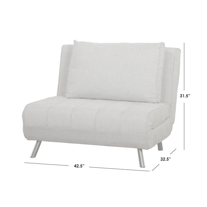 Convertible Futon Chair, Grey or White with Tapered Metal Legs