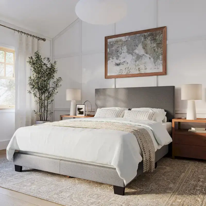 Upholstered Bed with Padded Headboard, Fabric, Box Spring Required