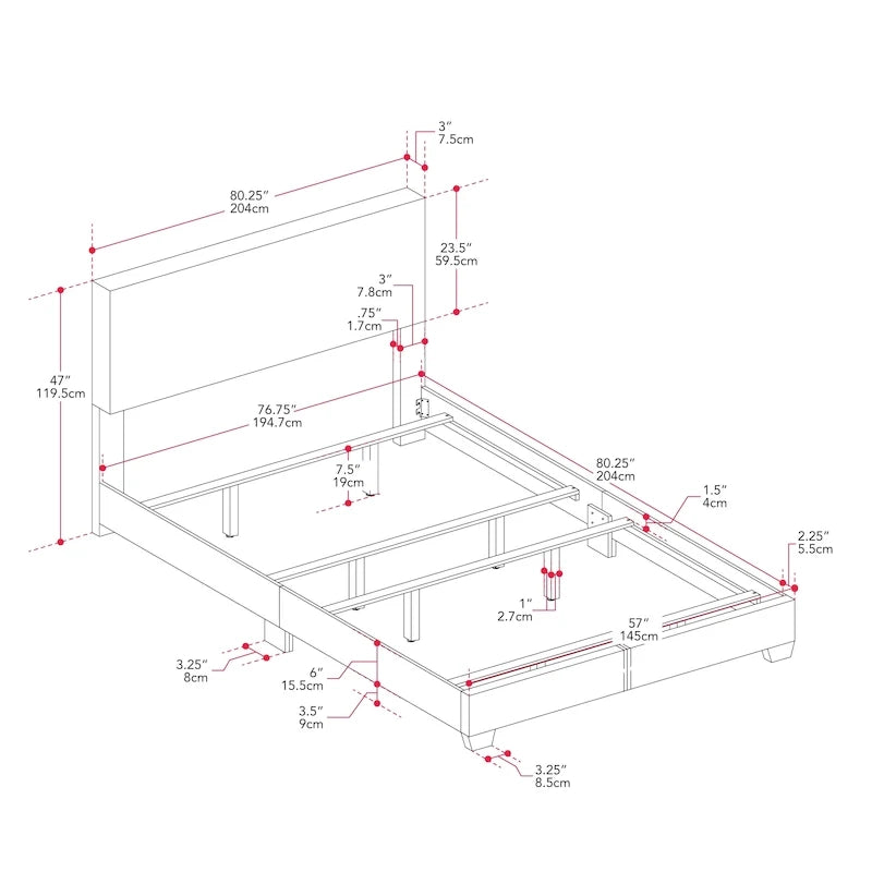Upholstered Bed with Padded Headboard, Fabric, Box Spring Required