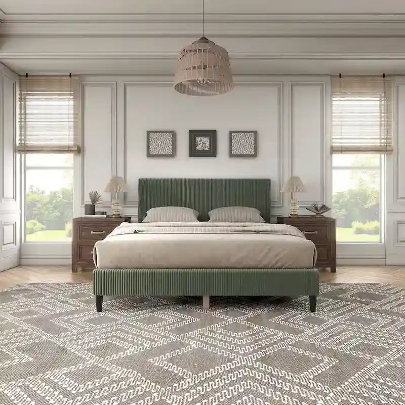 Corduroy Upholstered Queen Platform Bed, 63.2W x 83.5D x 42.5H