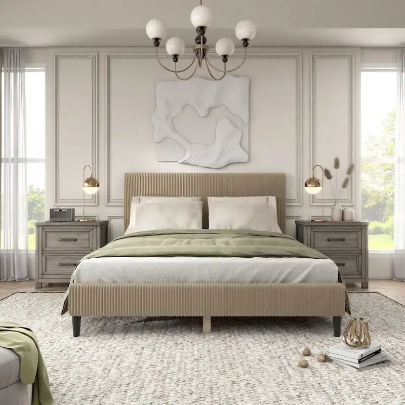 Corduroy Upholstered Queen Platform Bed, 63.2W x 83.5D x 42.5H