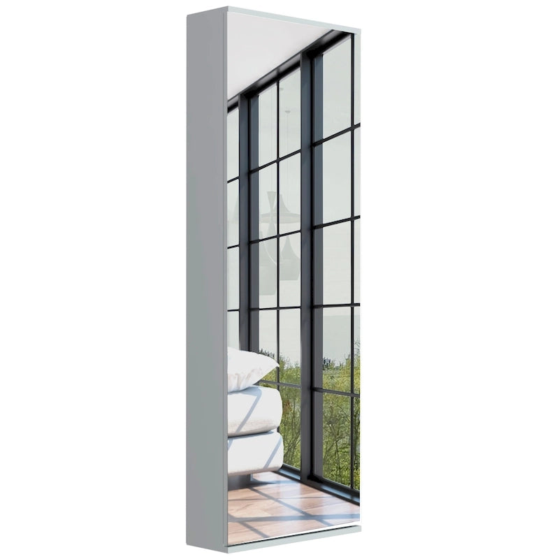 Wall Mounted Shoe Rack - Mirror Door - Holds 10 Pairs