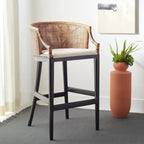 Brown Rattan Bar Stool - 30" - Cushioned Seat