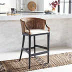 Brown Rattan Bar Stool - 30" - Cushioned Seat