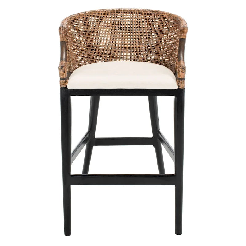 Brown Rattan Bar Stool - 30" - Cushioned Seat