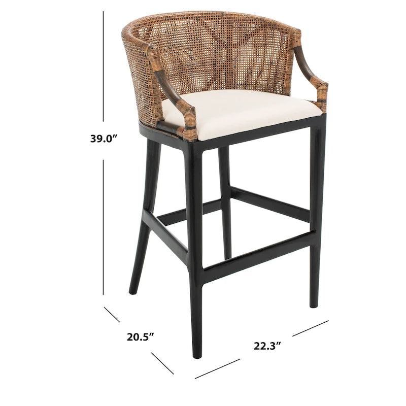 Brown Rattan Bar Stool - 30" - Cushioned Seat
