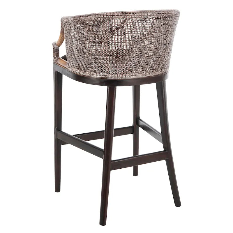 Brown Rattan Bar Stool - 30" - Cushioned Seat