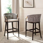 Brown Rattan Bar Stool - 30" - Cushioned Seat