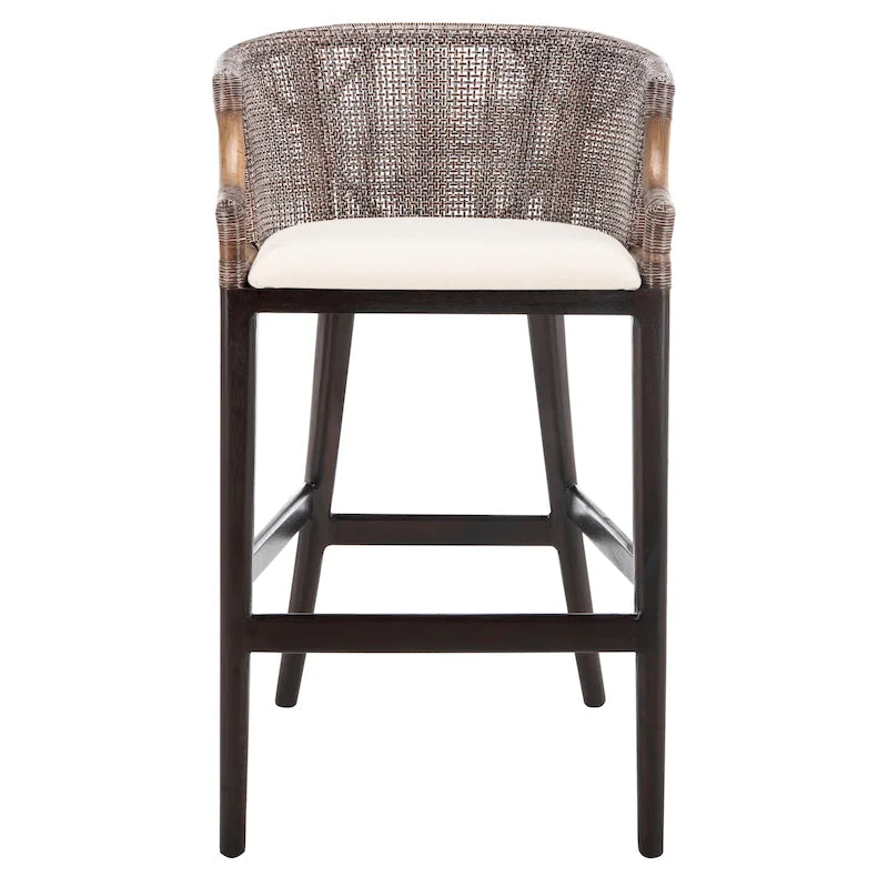Brown Rattan Bar Stool - 30" - Cushioned Seat