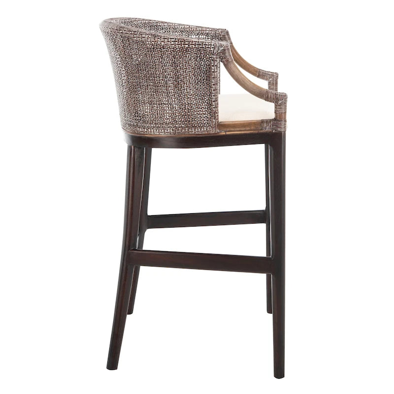 Brown Rattan Bar Stool - 30" - Cushioned Seat