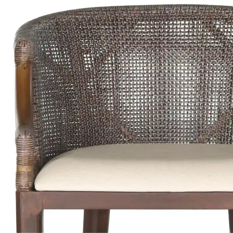 Brown Rattan Bar Stool - 30" - Cushioned Seat
