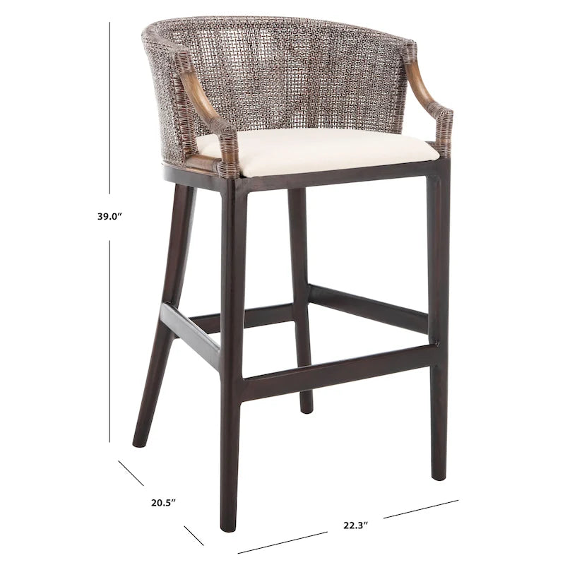 Brown Rattan Bar Stool - 30" - Cushioned Seat