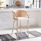 Brown Rattan Bar Stool - 30" - Cushioned Seat