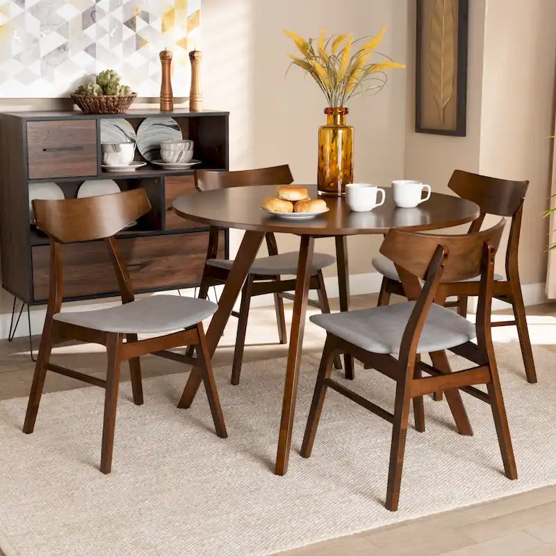 Walnut Brown Round Dining Table Set for 4