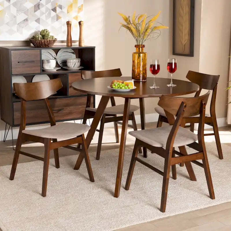 Walnut Brown Round Dining Table Set for 4