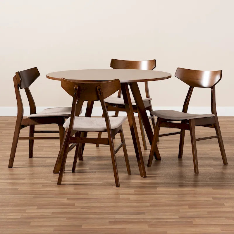 Walnut Brown Round Dining Table Set for 4