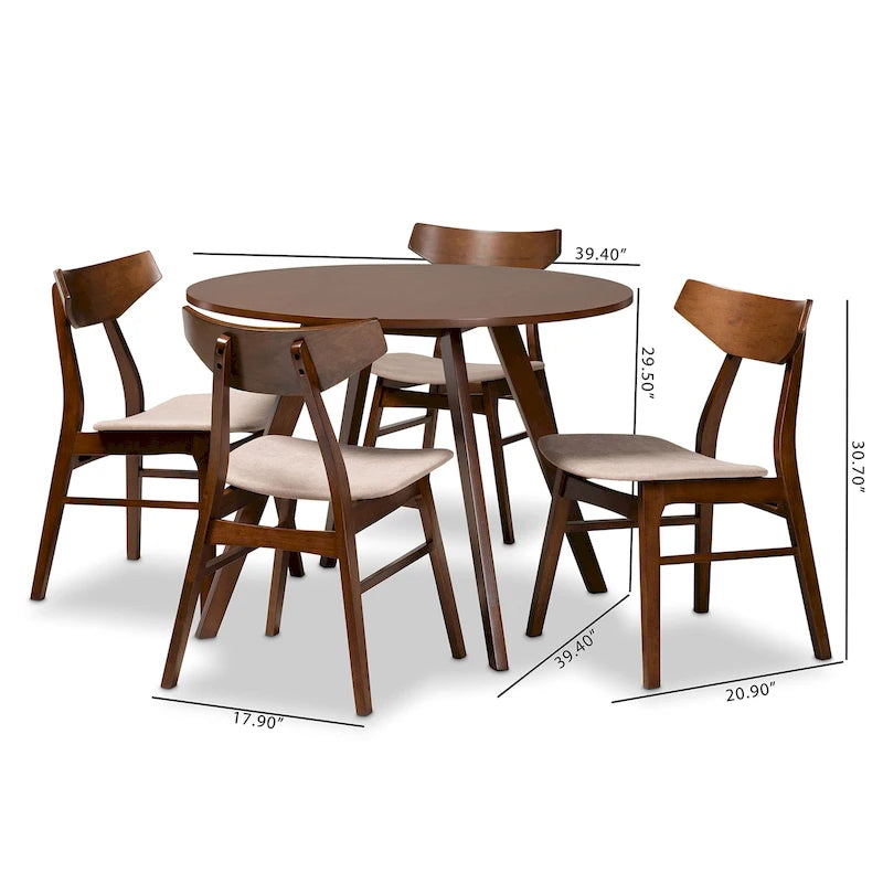 Walnut Brown Round Dining Table Set for 4