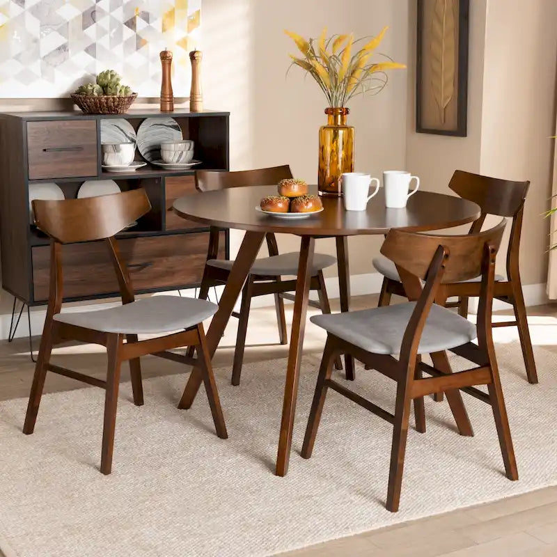 Walnut Brown Round Dining Table Set for 4