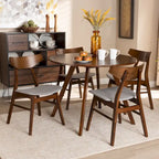 Walnut Brown Round Dining Table Set for 4