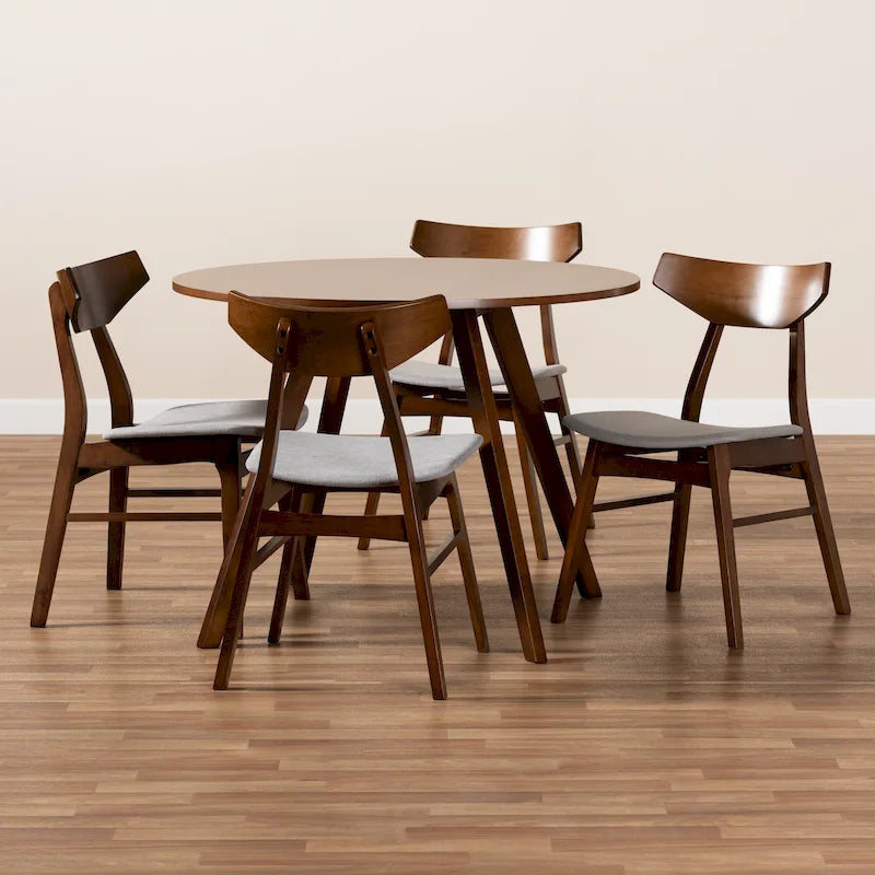 Walnut Brown Round Dining Table Set for 4