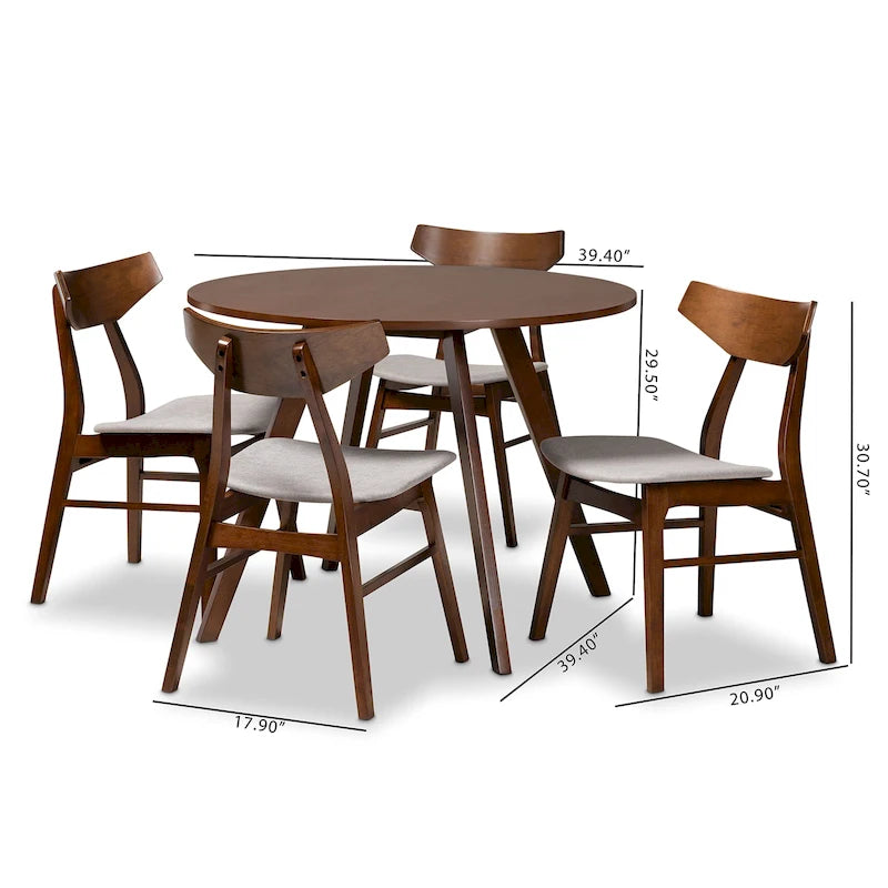 Walnut Brown Round Dining Table Set for 4