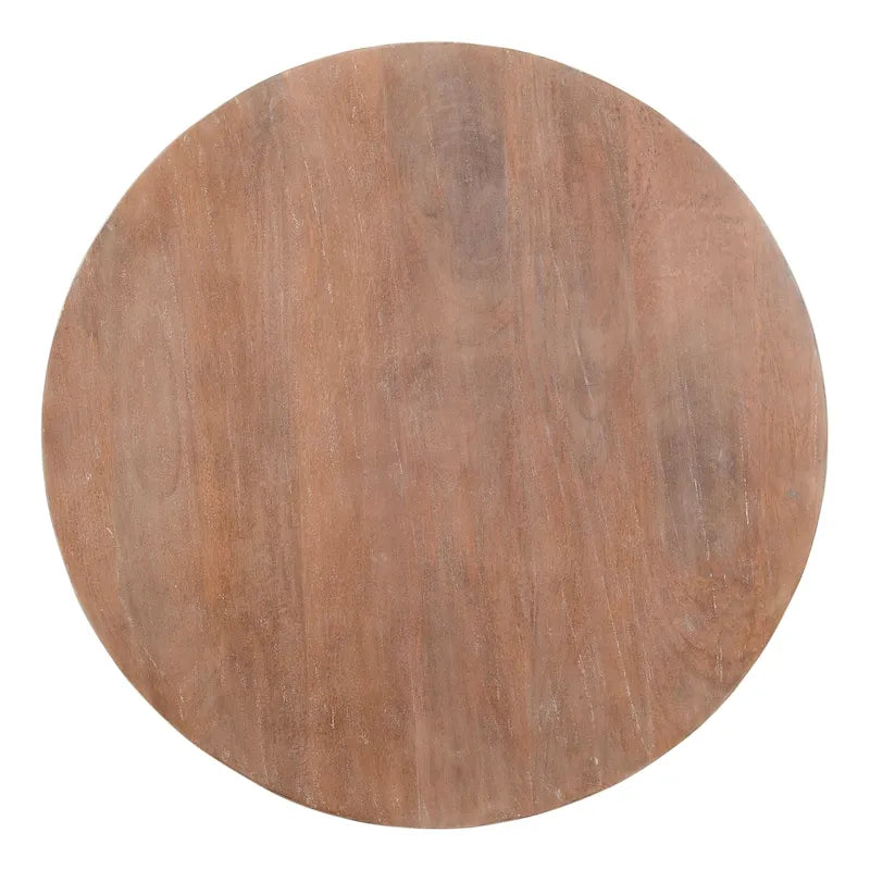 Round Drum Coffee Table, Distressed Brown, Mango Wood