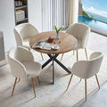 Round Dining Table Set for 4 with Sherpa Chairs, Natural Wood Grain