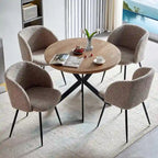 Round Dining Table Set for 4 with Sherpa Chairs, Natural Wood Grain