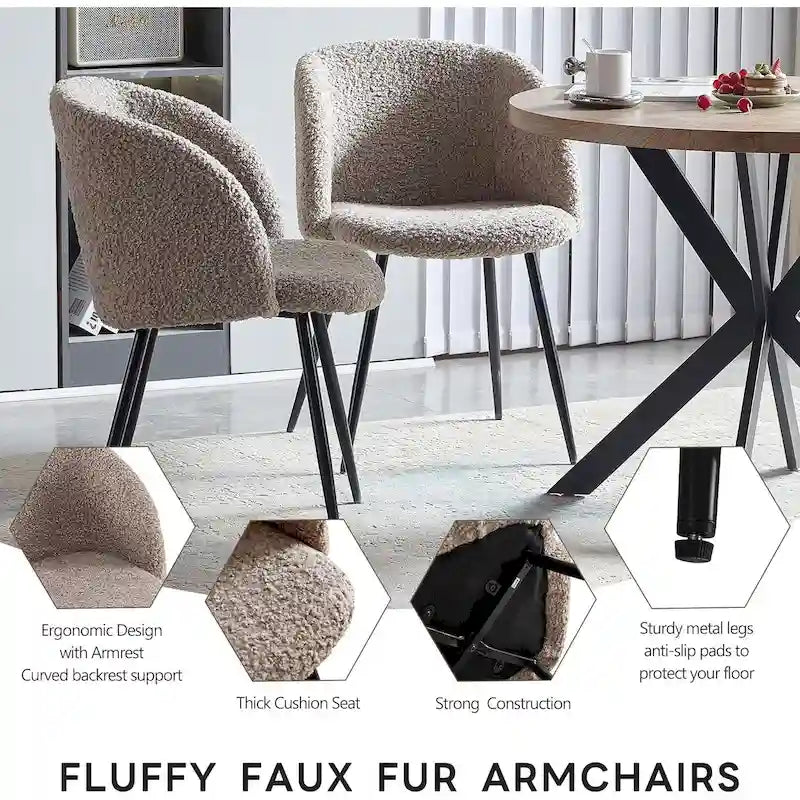 Round Dining Table Set for 4 with Sherpa Chairs, Natural Wood Grain