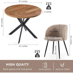 Round Dining Table Set for 4 with Sherpa Chairs, Natural Wood Grain