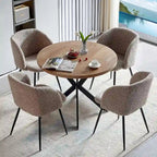 Round Dining Table Set for 4 with Sherpa Chairs, Natural Wood Grain