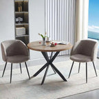 Round Dining Table Set for 4 with Sherpa Chairs, Natural Wood Grain