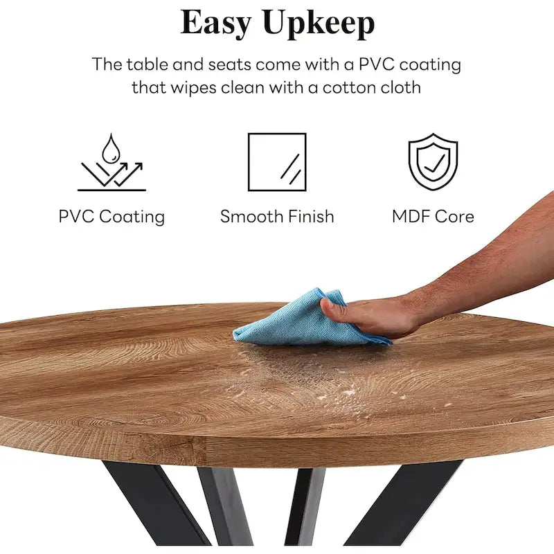 Round Dining Table Set for 4 with Sherpa Chairs, Natural Wood Grain