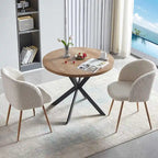 Round Dining Table Set for 4 with Sherpa Chairs, Natural Wood Grain
