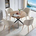 Round Dining Table Set for 4 with Sherpa Chairs, Natural Wood Grain