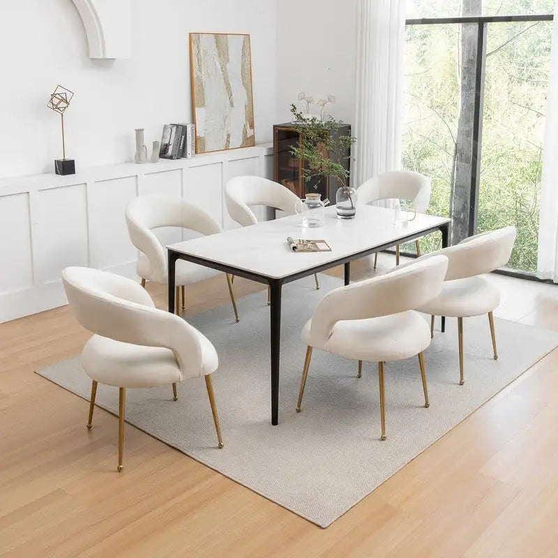 Velvet Dining Chairs Set of 6 Gold Legs Open-Back Mid-Century