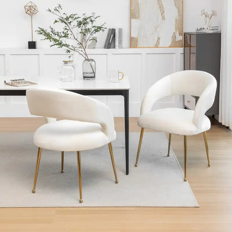 Velvet Dining Chairs Set of 6 Gold Legs Open-Back Mid-Century