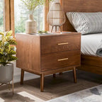 Furniture of America Beau Midcentury Walnut 2-Drawer Nightstand