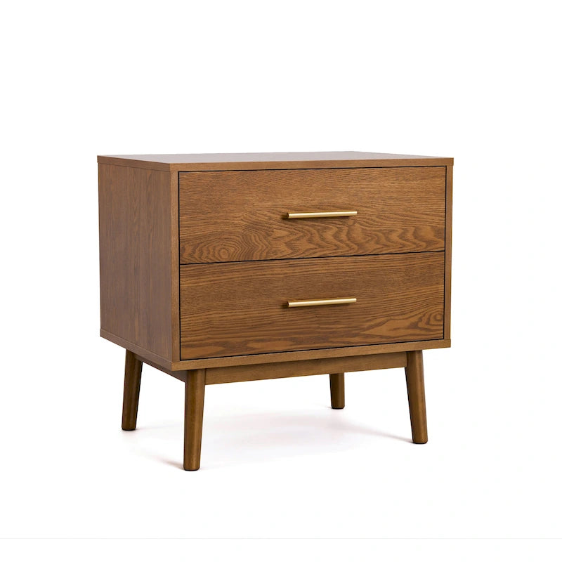 Midcentury Walnut 2-Drawer Nightstand - Wood Bedside Table