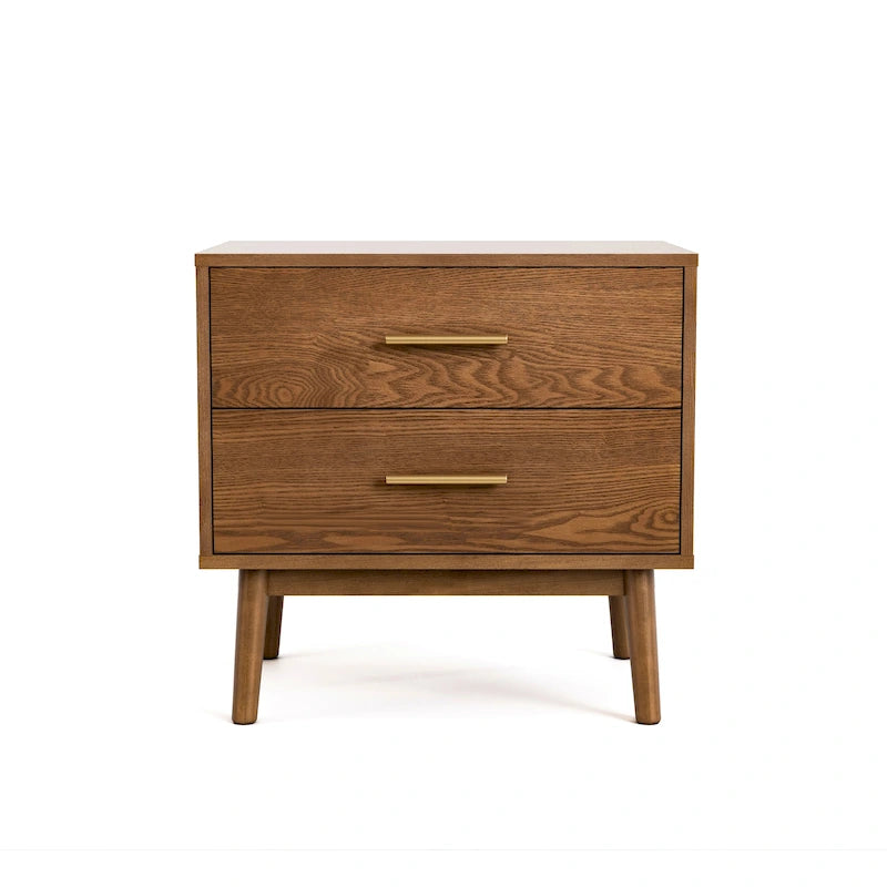Midcentury Walnut 2-Drawer Nightstand - Wood Bedside Table