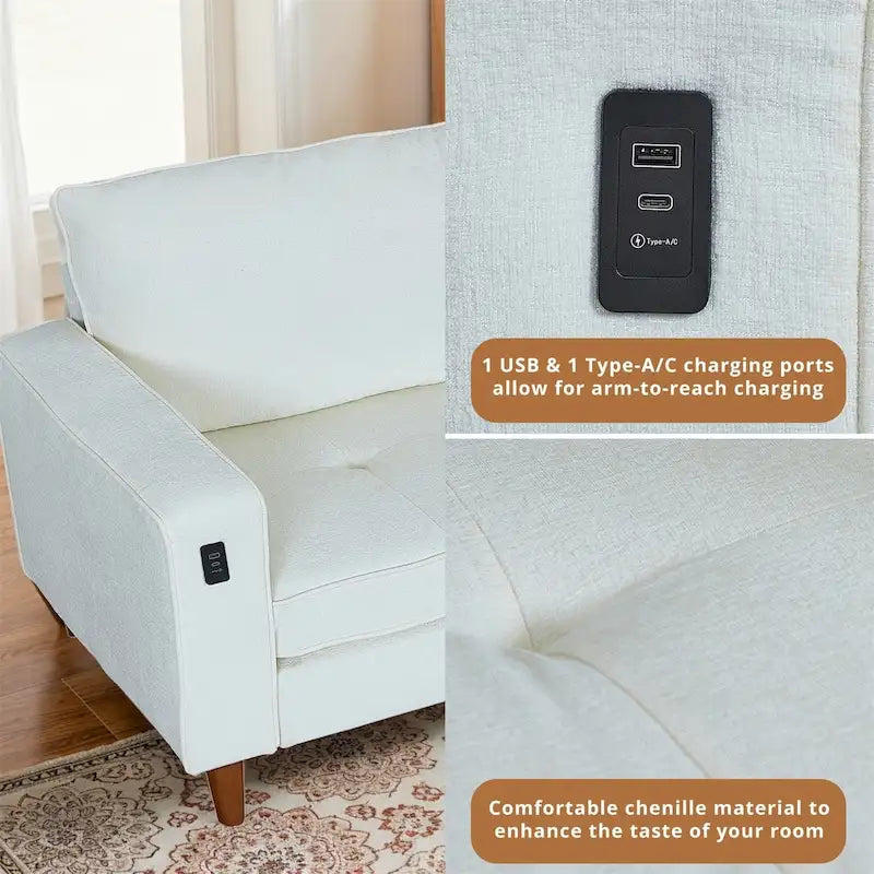 Light Gray Chenille Loveseat for 2-3 People, 82.68W x 31.5D x 33H Inches, 88 lbs