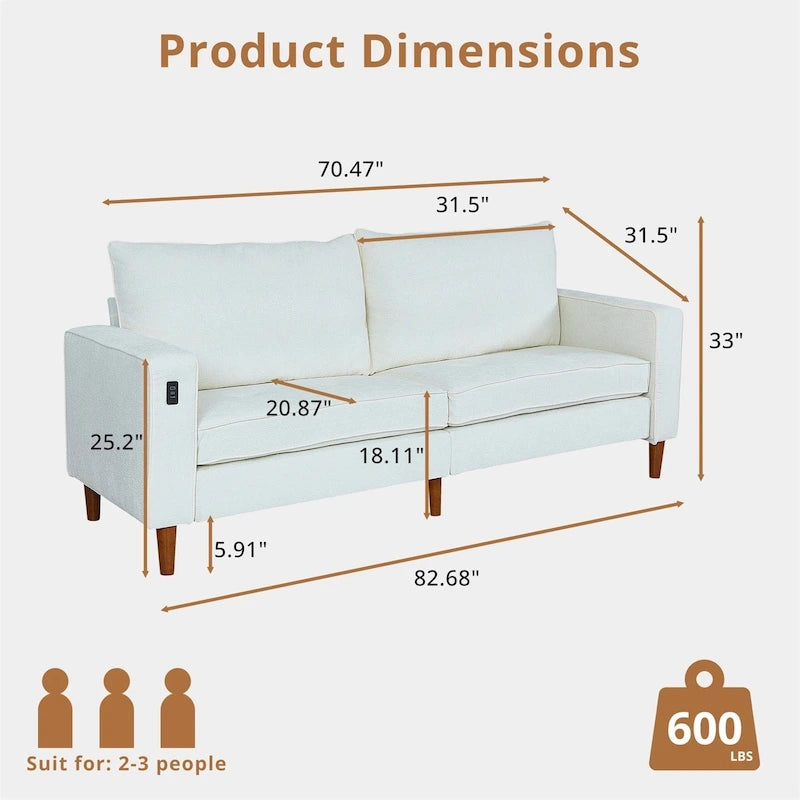 Light Gray Chenille Loveseat for 2-3 People, 82.68W x 31.5D x 33H Inches, 88 lbs
