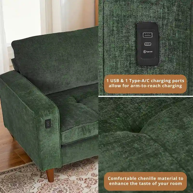 Light Gray Chenille Loveseat for 2-3 People, 82.68W x 31.5D x 33H Inches, 88 lbs