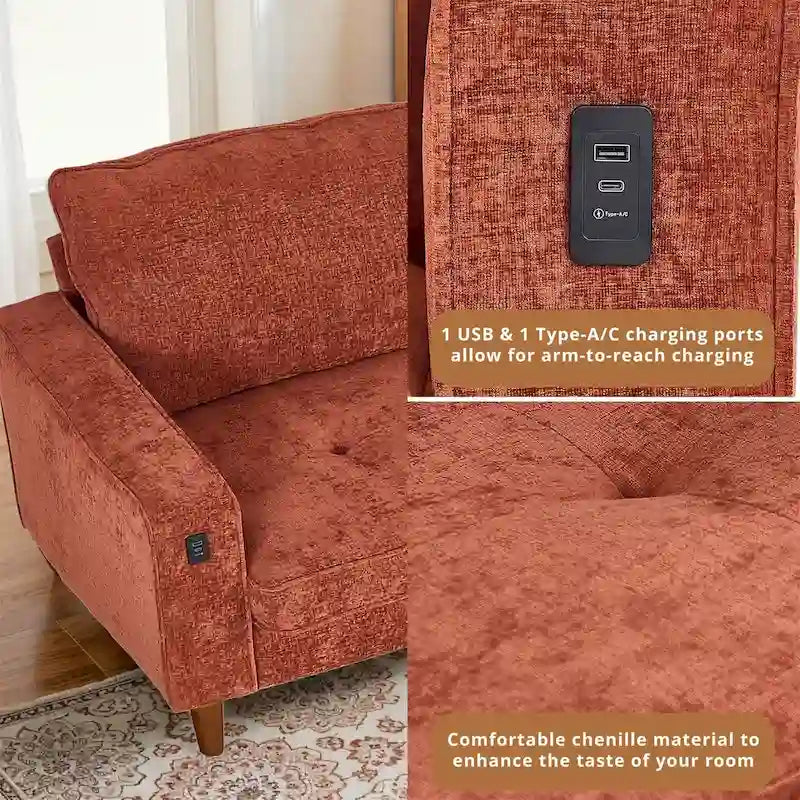 Light Gray Chenille Loveseat for 2-3 People, 82.68W x 31.5D x 33H Inches, 88 lbs